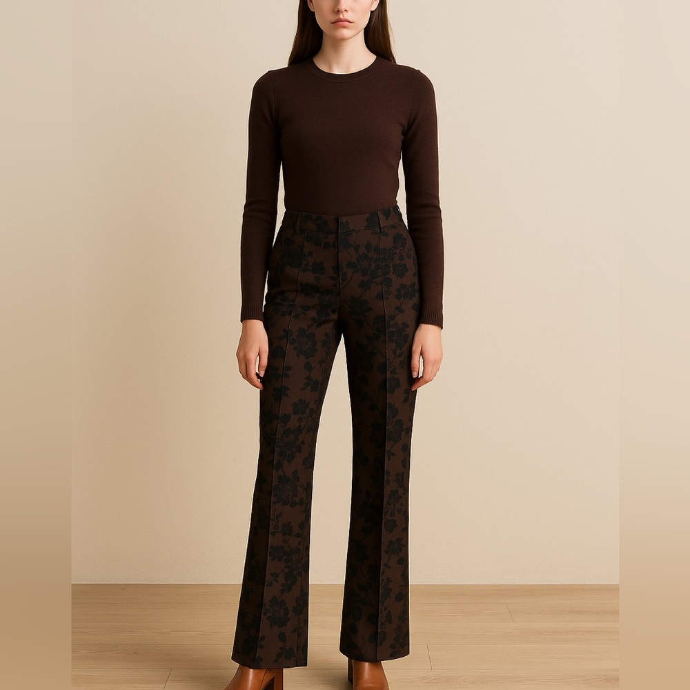 Jones New York Floral Jacquard Pants Chocolate Brown Black Size 8 Dark Academia - Picture 10 of 10